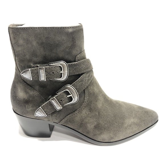 Frye Women's Ellen Buckle Short Gray Suede Boot Size M
